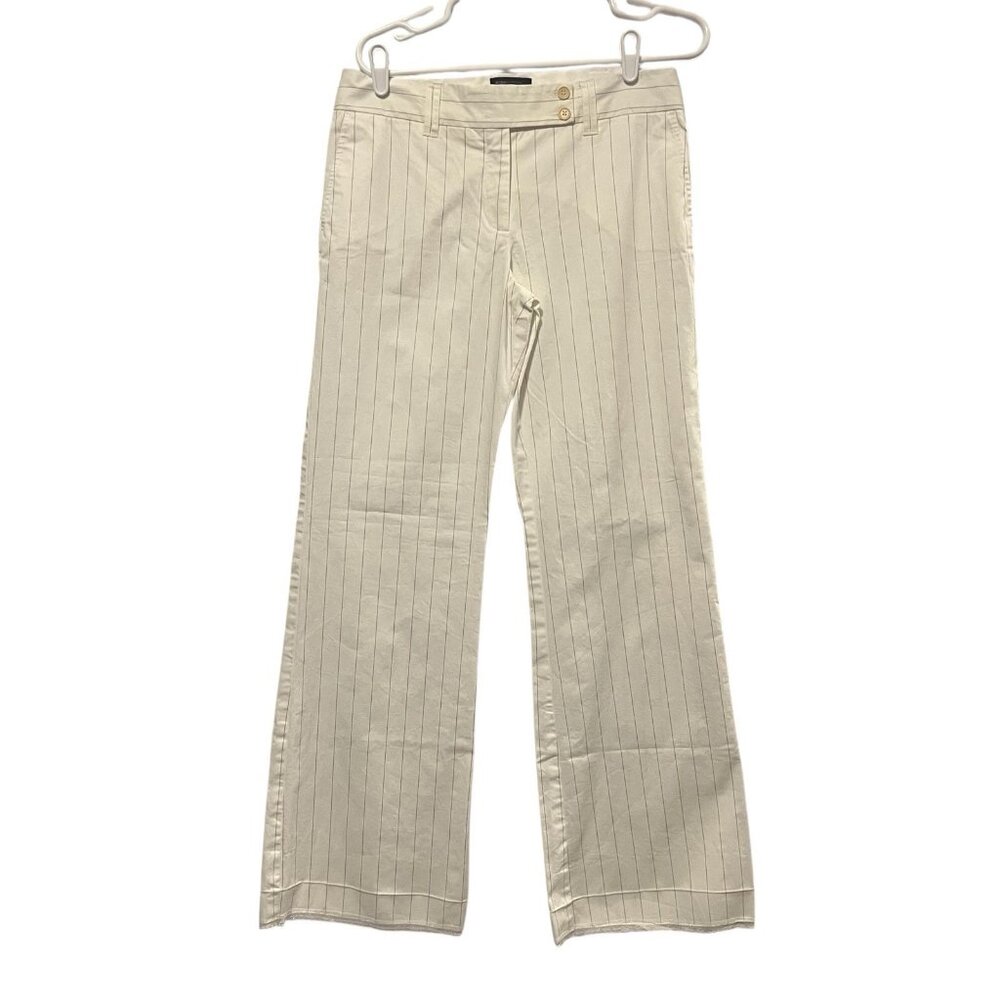 BCBG maxazria Women’s pants Flared White Stripe Size 10 Stretch Zipper Pockets